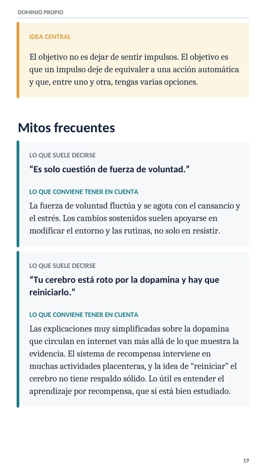 Página de mitos frecuentes con lo que suele decirse y lo que conviene tener en cuenta